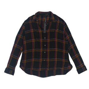 Jane + Delancey Black Plaid Button-Up Shirt Women’s M Cotton Relaxed Fit. NWT